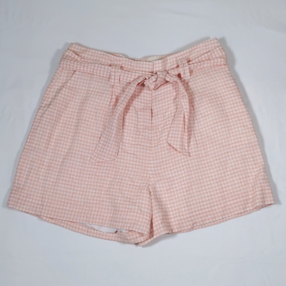4127 Sezane peach and white check linen Lucas shorts 38 6